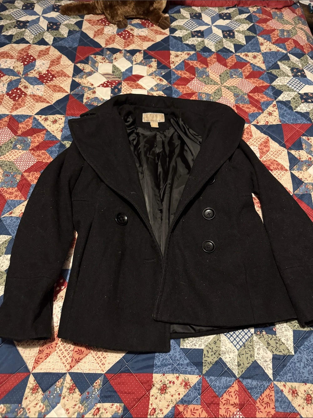 MICHAEL Michael Kors Black Double-Breasted Wool Peacoat